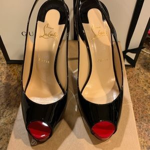 Christian Louboutin black patent peep toe